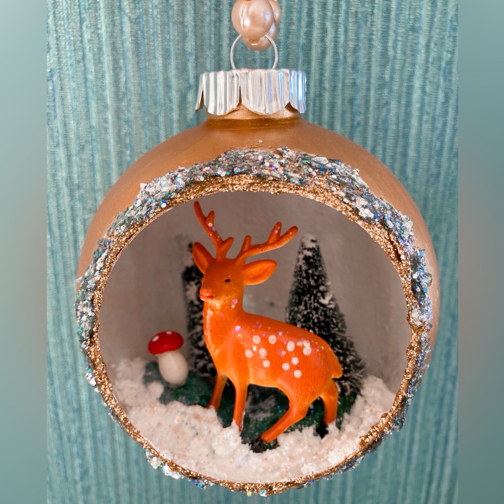 Vintage Deer Fawn Mid Century Modern Inspo Vintage Christmas Ornament Diorama